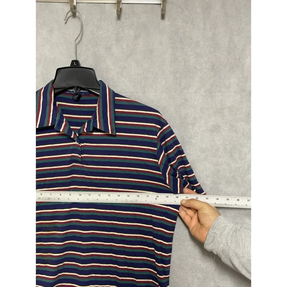 VTG‎ Ralph Lauren Polo Shirt Men M Rainbow Striped Cotton Casual Preppy USA 90s